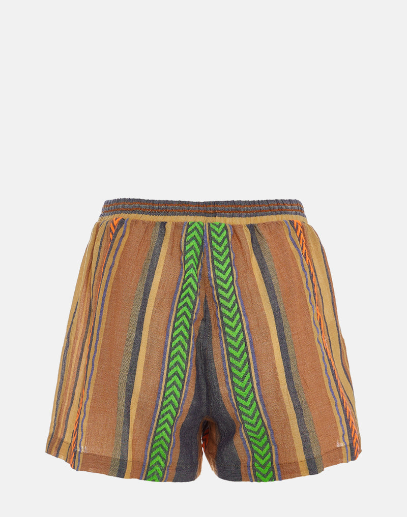 Green & Orange Cotton Blend Elpis Shorts