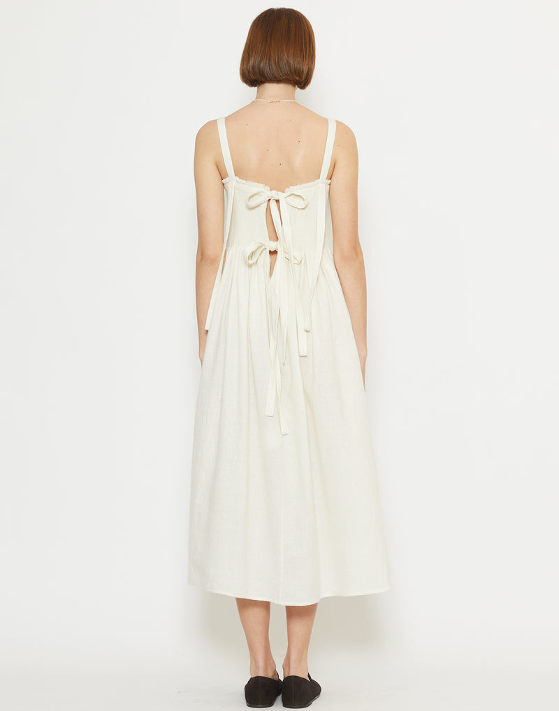 Off White Wool & Linen Gal Smock Dress