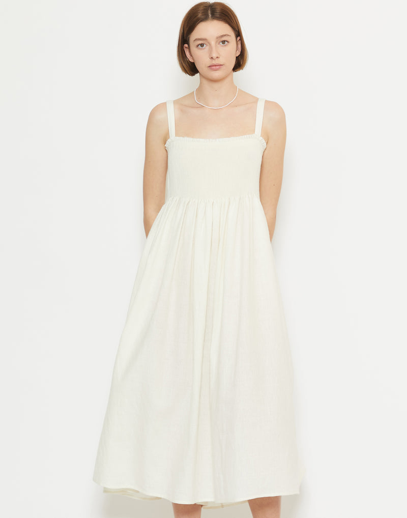 Off White Wool & Linen Gal Smock Dress