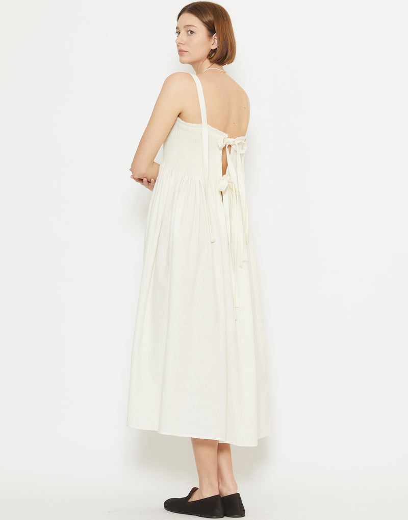 Off White Wool & Linen Gal Smock Dress