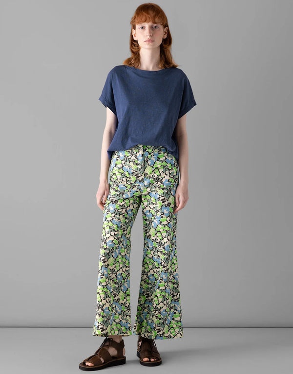 Hedgerow Print Cotton Kick Flare Trousers