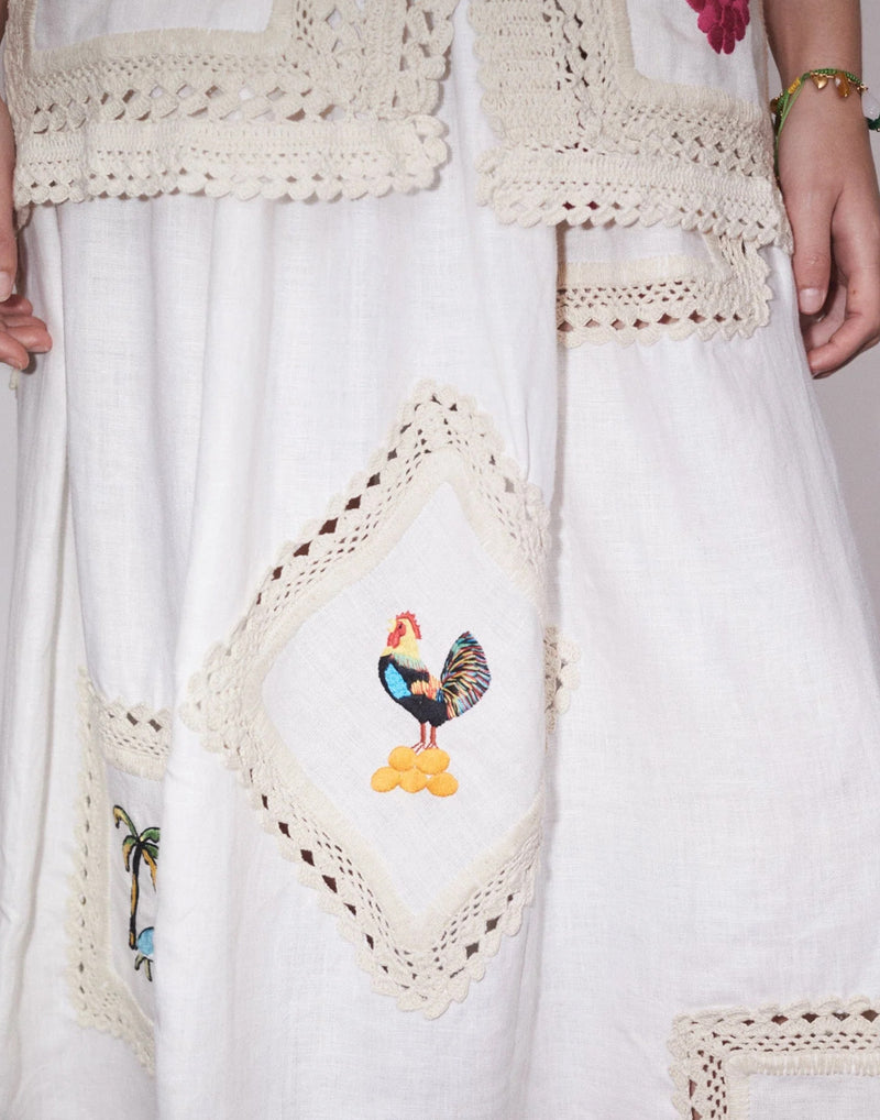 Embroidered Linen Teddy Skirt