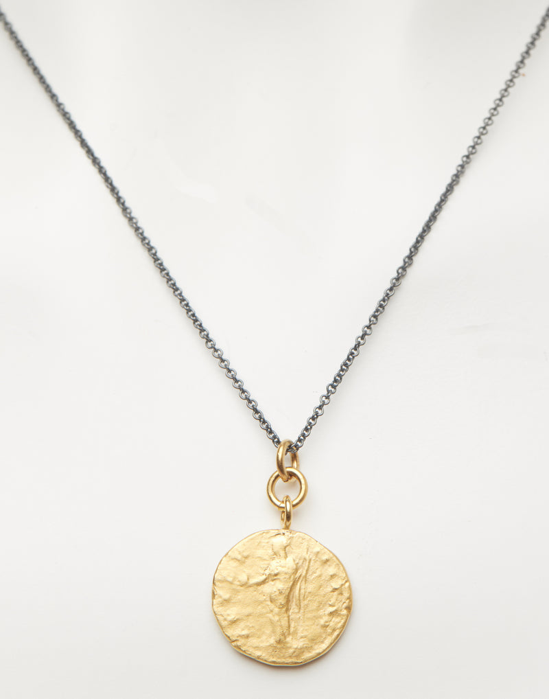 Gold Coin & Oxidised Silver Necklace