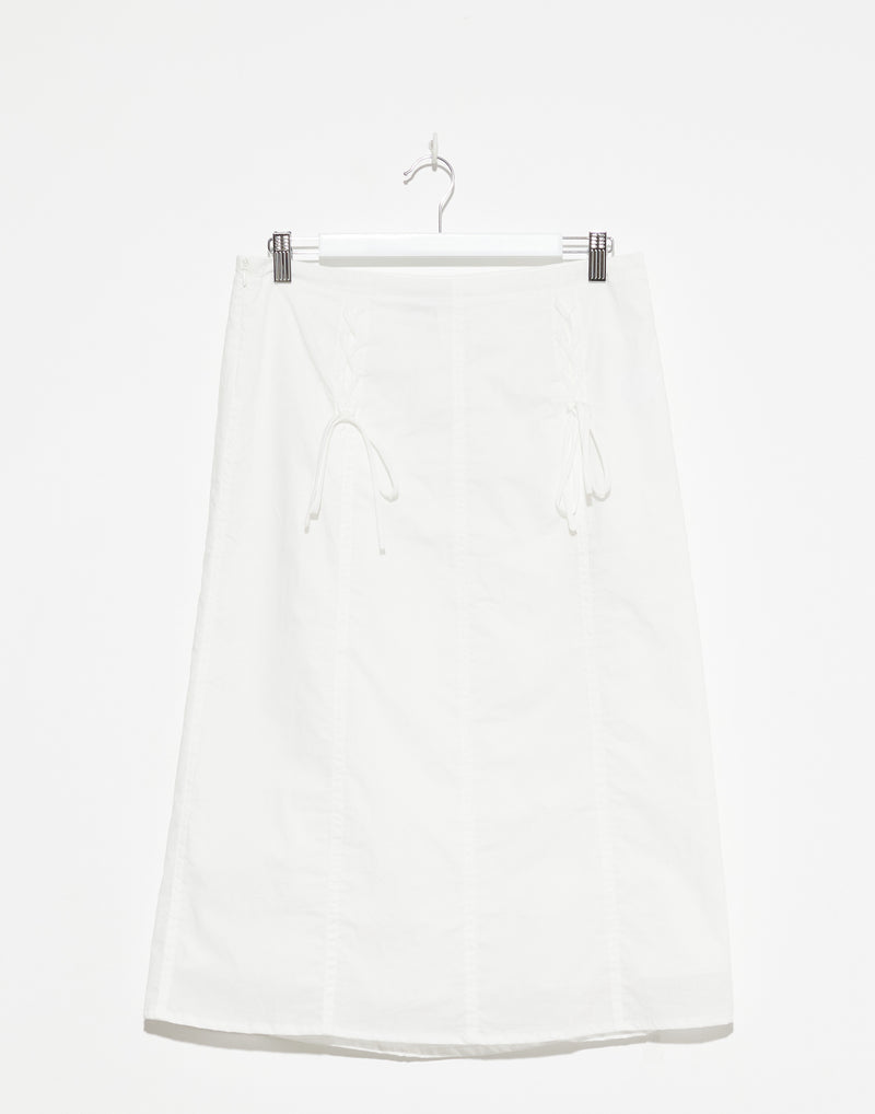 White Organic Cotton Double Lace Up Skirt