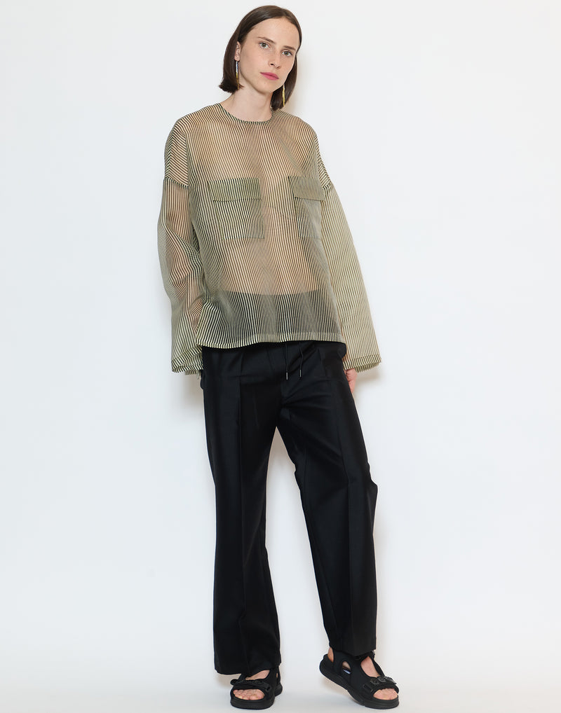 Khaki Stripe Silk Organza Tenoi Top