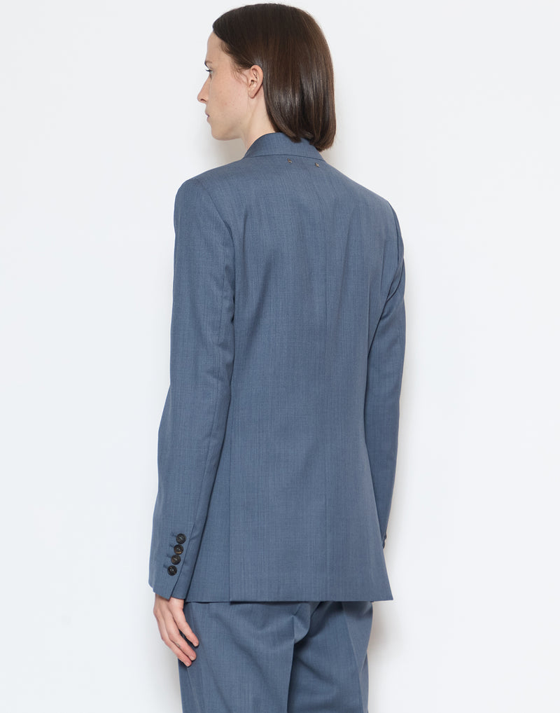 Blue Grey Wool Double Breasted Blazer