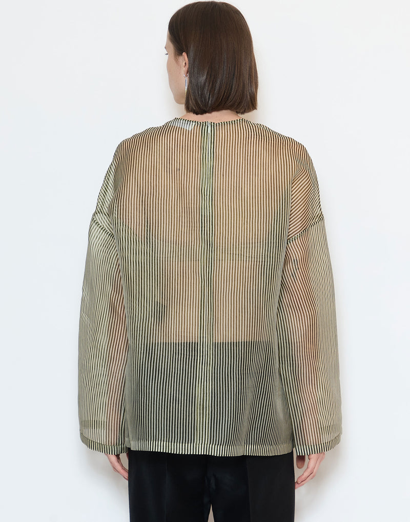 Khaki Stripe Silk Organza Tenoi Top