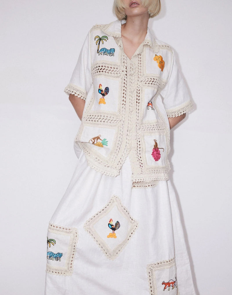 Embroidered Linen Teddy Skirt