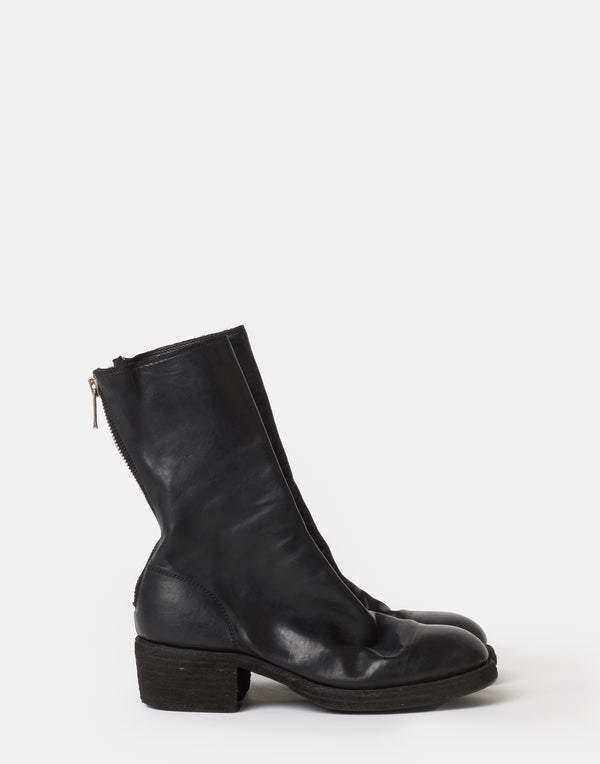 Black 788Z Leather Rear Zip Boots