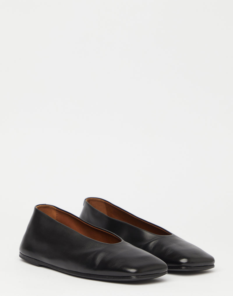 Black Leather Spatolona Ballerina Flats