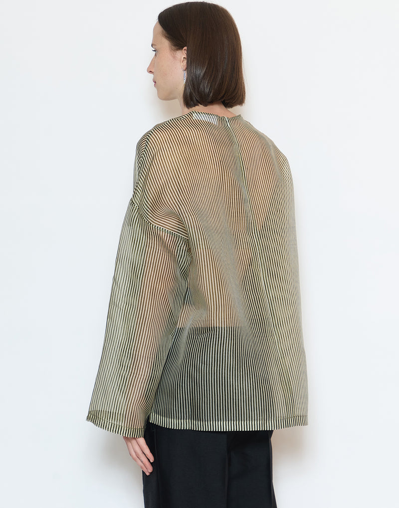 Khaki Stripe Silk Organza Tenoi Top