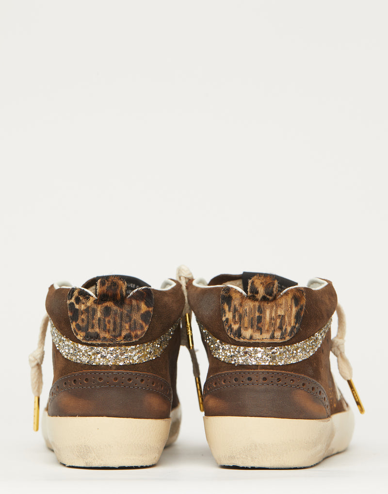 Brown Leather & Glitter Mid Star Sneakers