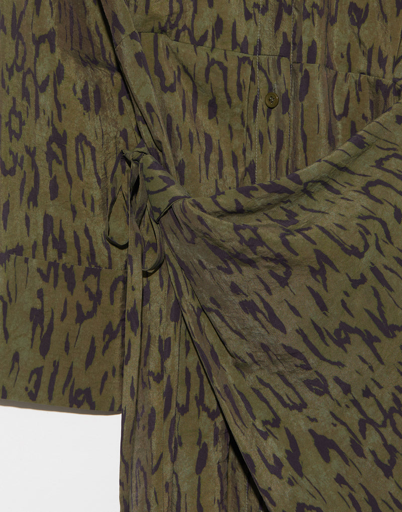 Khaki Feline Print Dimya Drape Dress