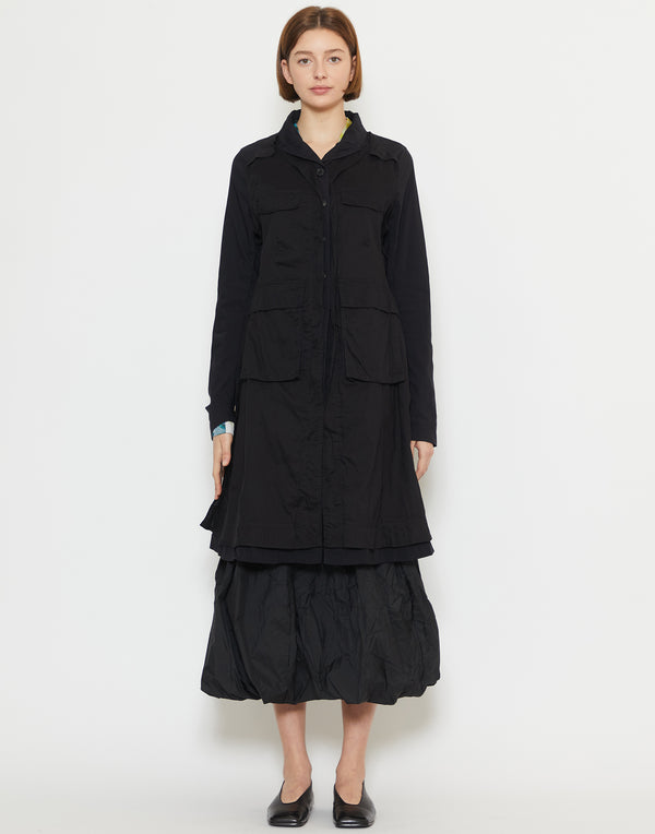 Black Cotton Blend Pocket Coat