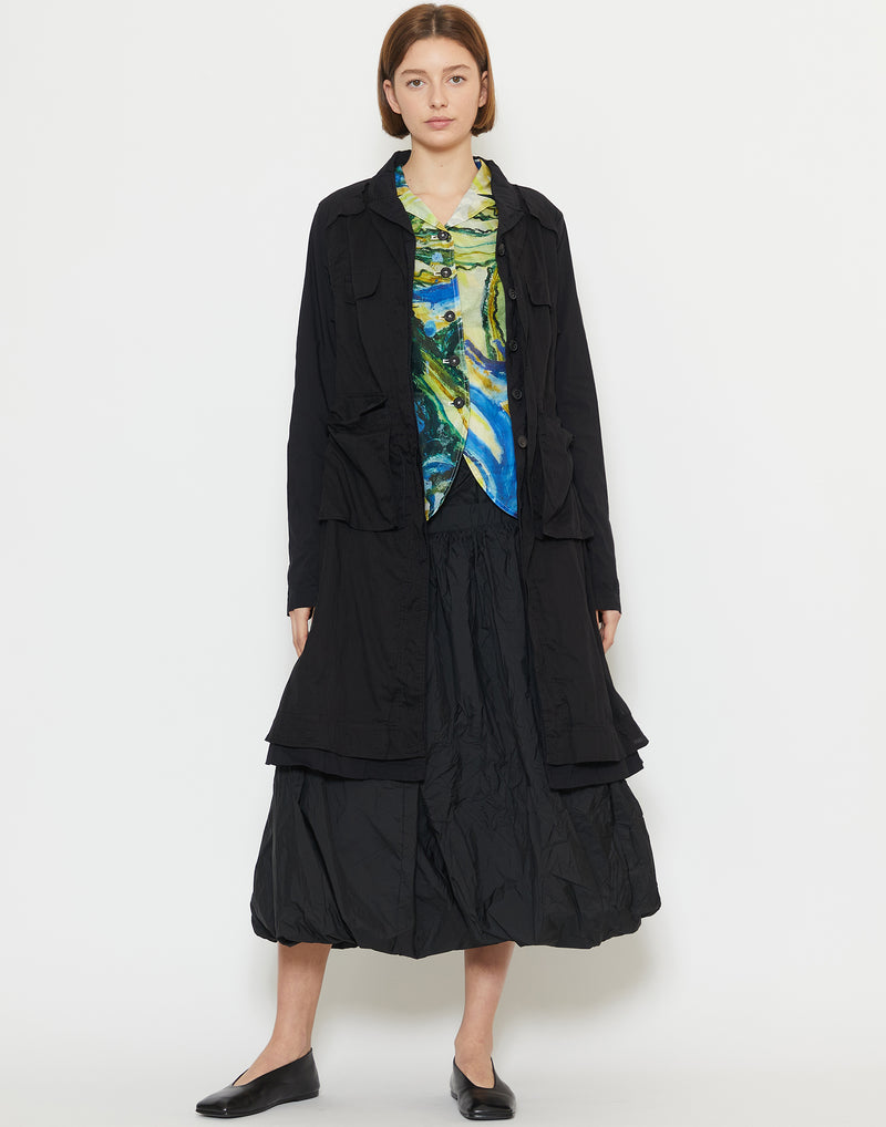 Black Cotton Blend Pocket Coat