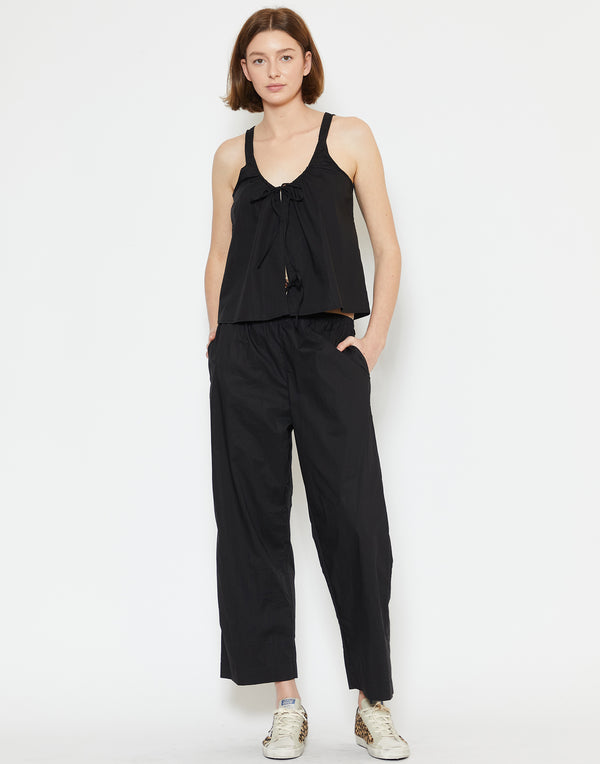 Black Cotton Poplin Ease Trousers