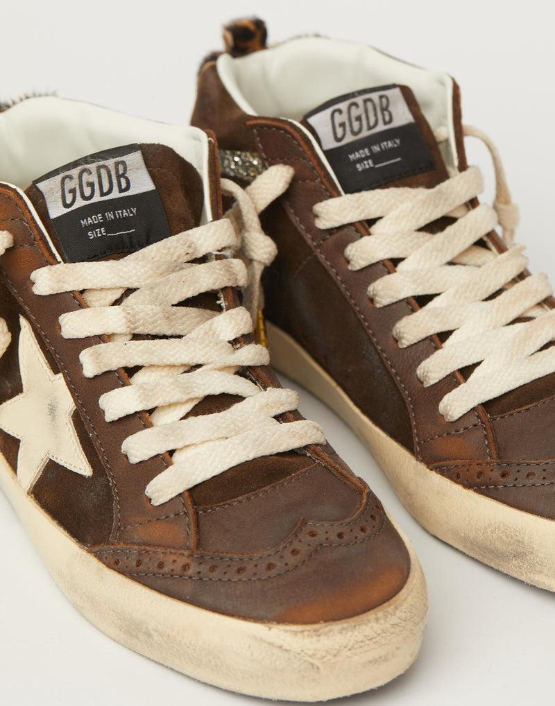 Brown Leather & Glitter Mid Star Sneakers