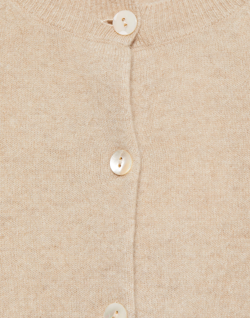 Beige Cashmere Crew Neck Cardigan