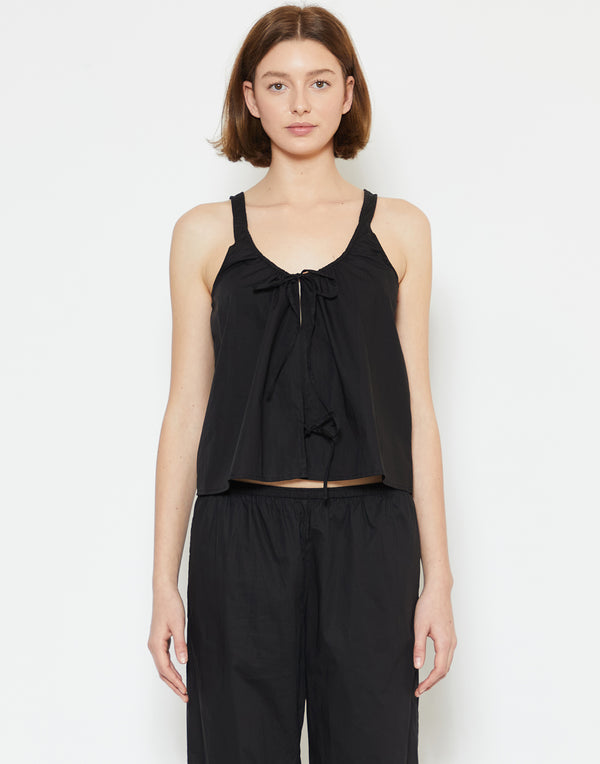 Black Cotton Poplin Bind Top