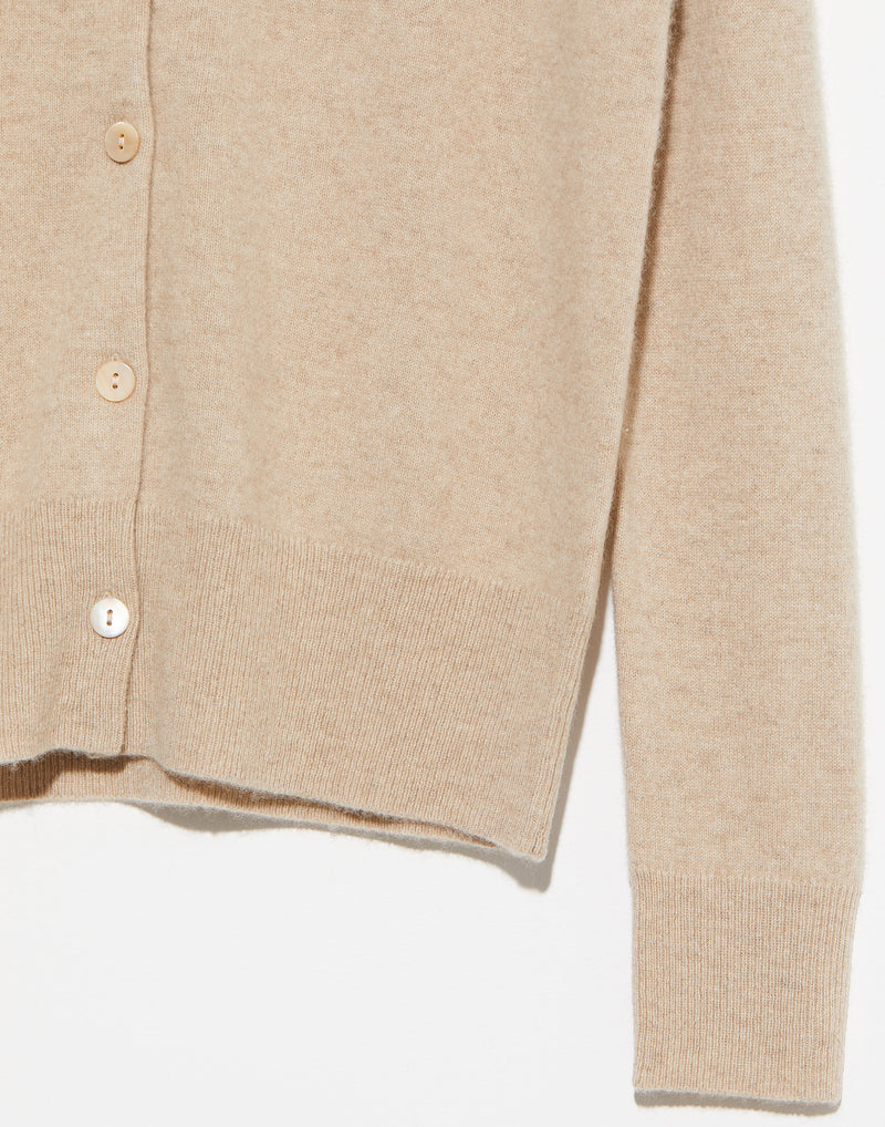 Beige Cashmere Crew Neck Cardigan