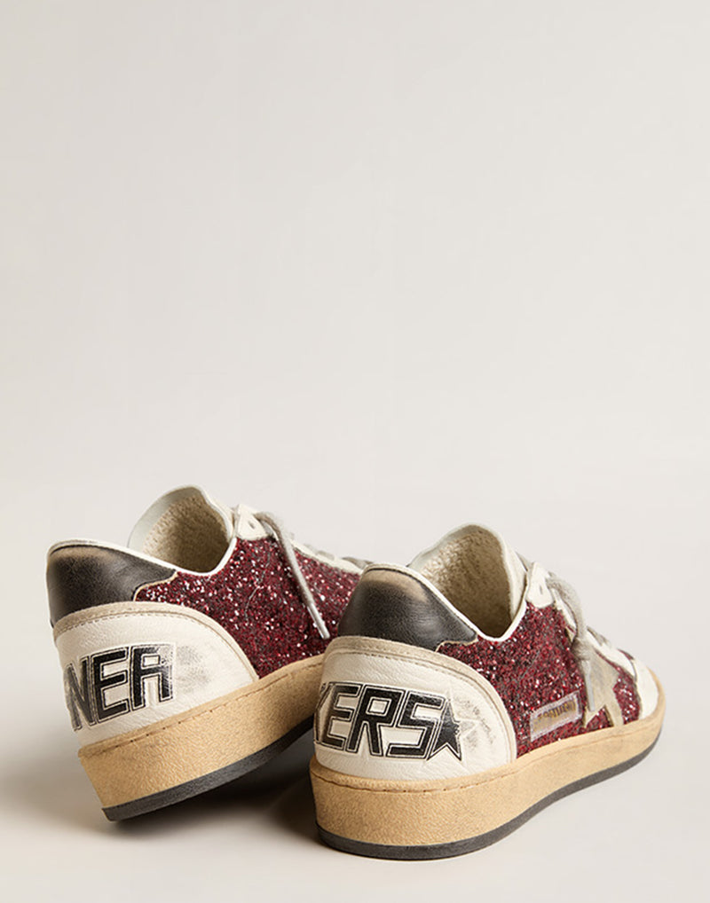 Burgundy & White Glitter Ball Star Sneakers