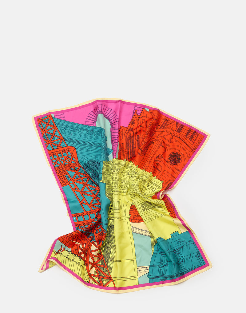 Multicolour Silk Paris Square Scarf