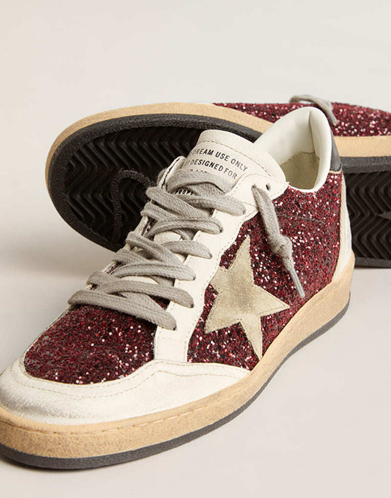 Burgundy & White Glitter Ball Star Sneakers