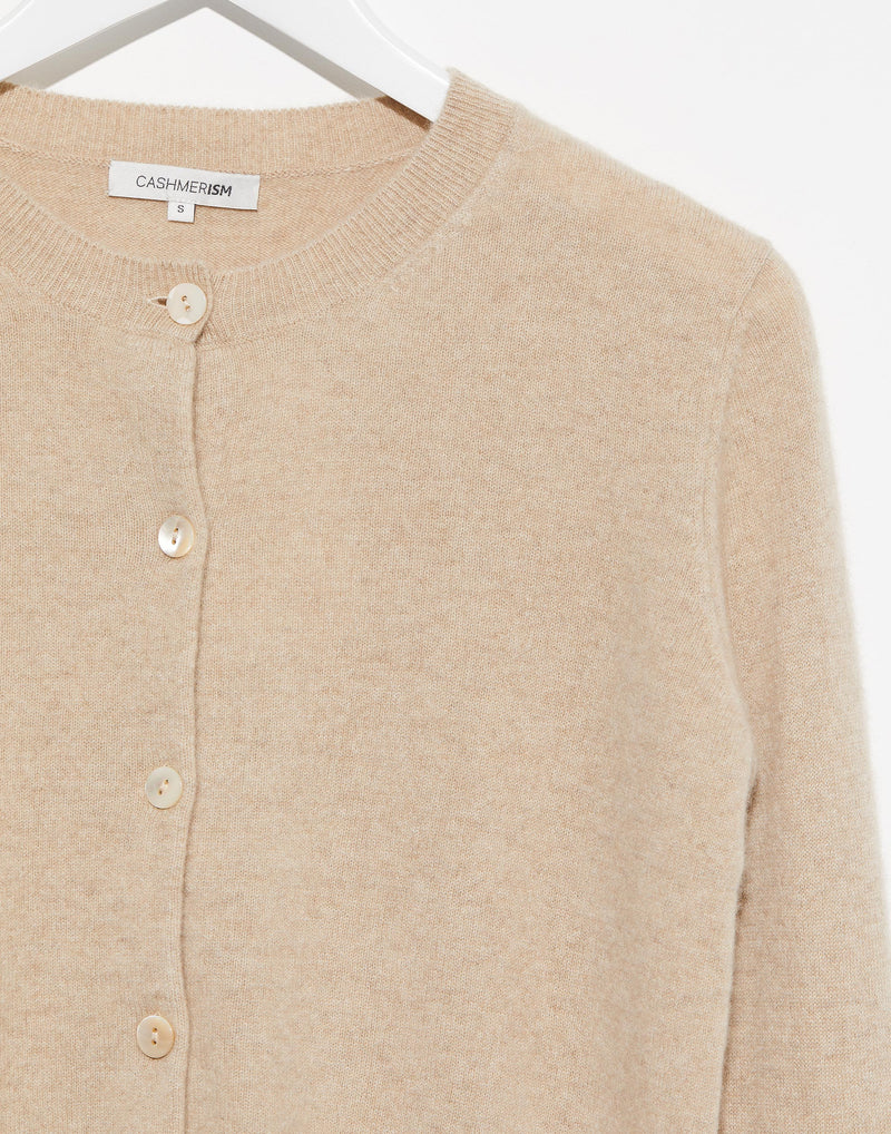 Beige Cashmere Crew Neck Cardigan