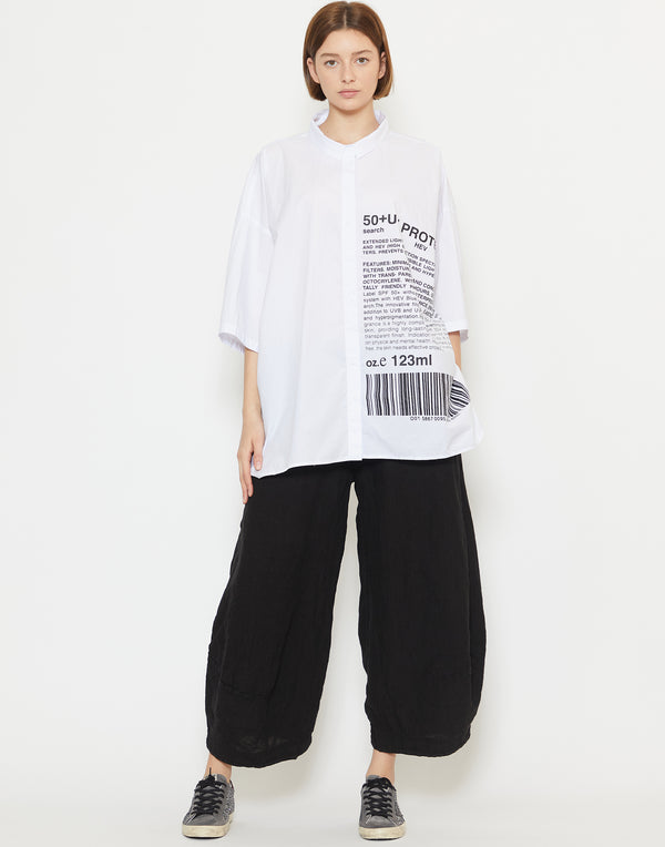 White Printed Cotton Oversized Shirt