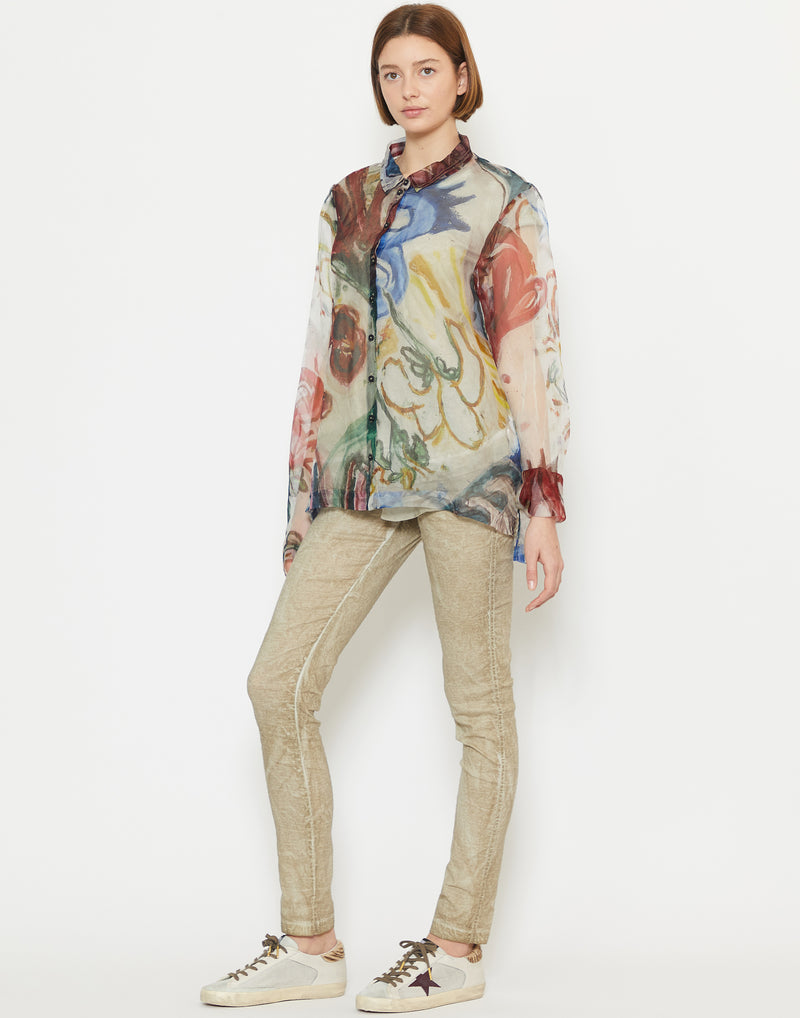 Multicolour Floral Printed Silk Blouse