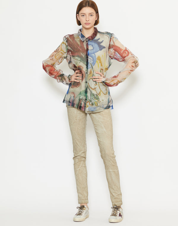 Multicolour Floral Printed Silk Blouse