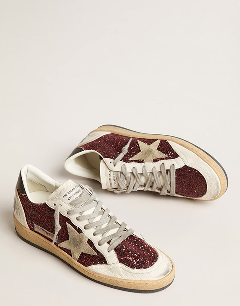 Burgundy & White Glitter Ball Star Sneakers