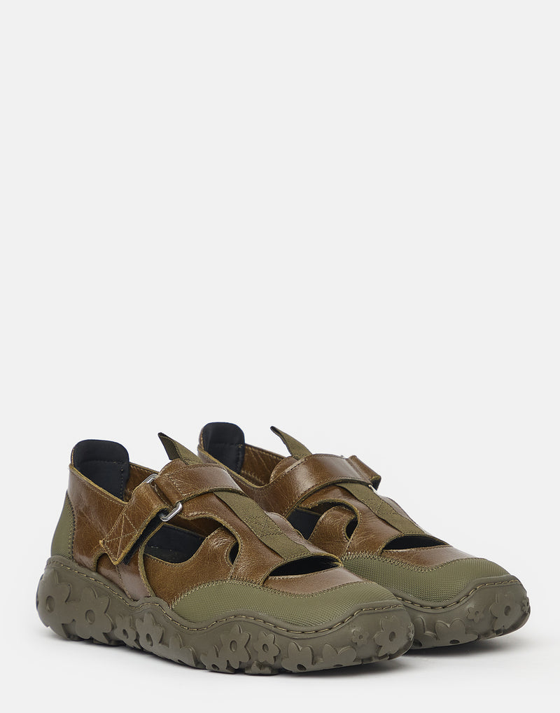 Olive Green Leather Aria Sneakers