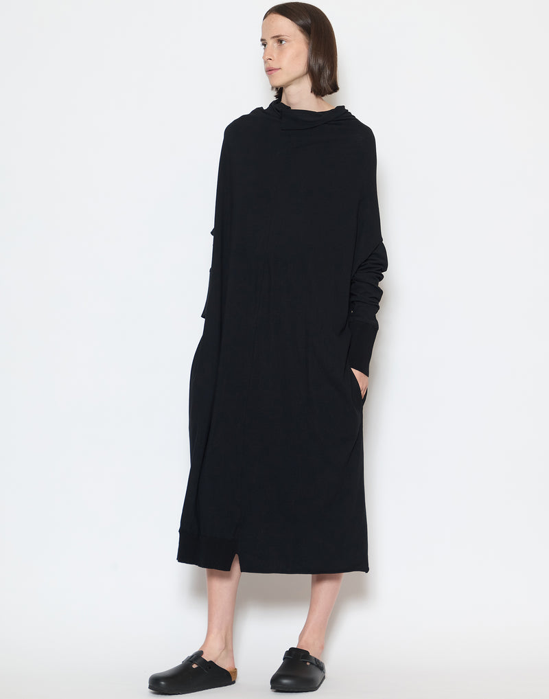 Black Cotton Draped Sweater Dress