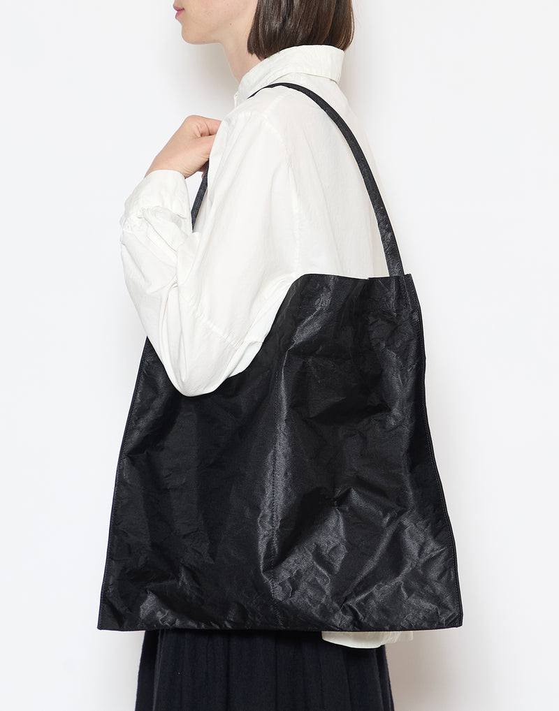 Black Satin & Metallic Foil Flat Tote Bag