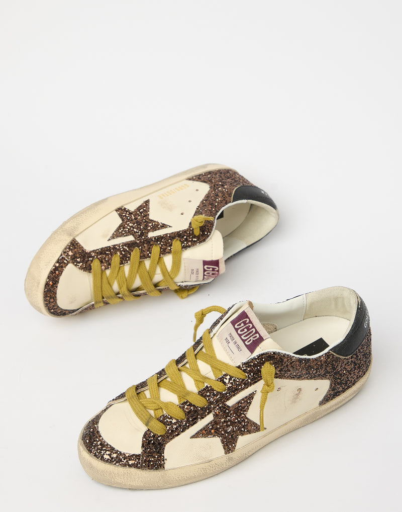 White & Brown Glitter Superstar Sneakers