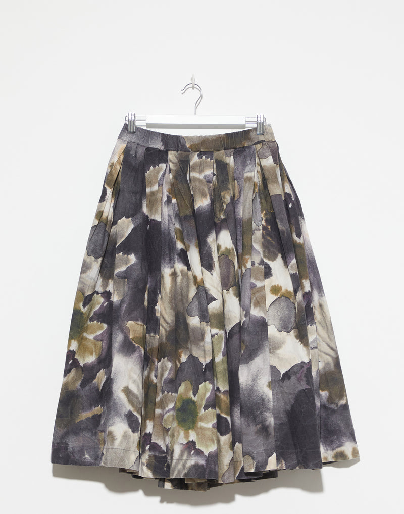 Khaki Blotch Print Cotton Double Rideaux Skirt