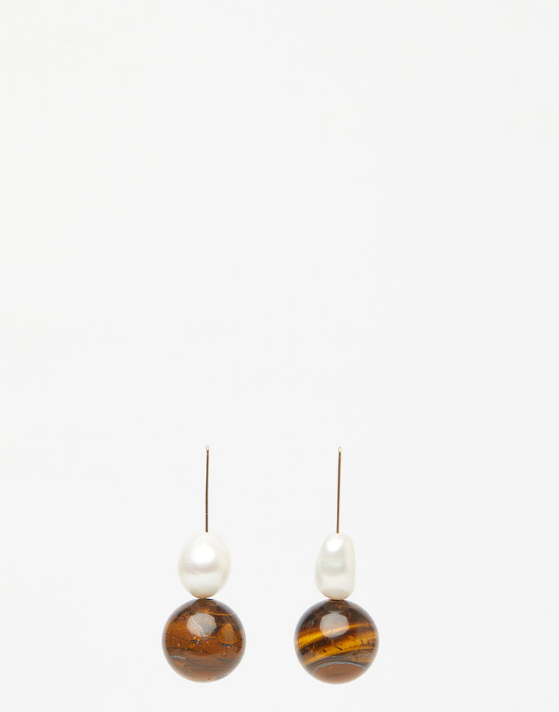 Tiger Eye & Pearl Margaret Earrings