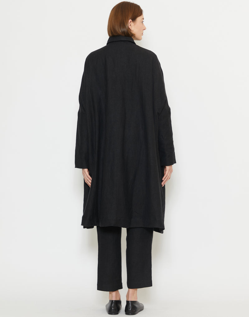 Black Linen & Wool Atomless Coat