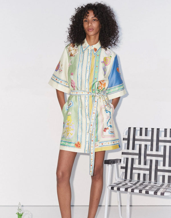 Printed Linen & Viscose Elixir Mini Dress