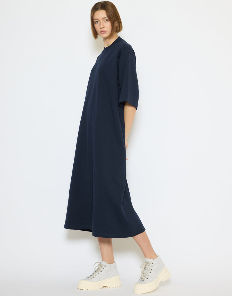 Navy Cotton Fleece Tatum Dress