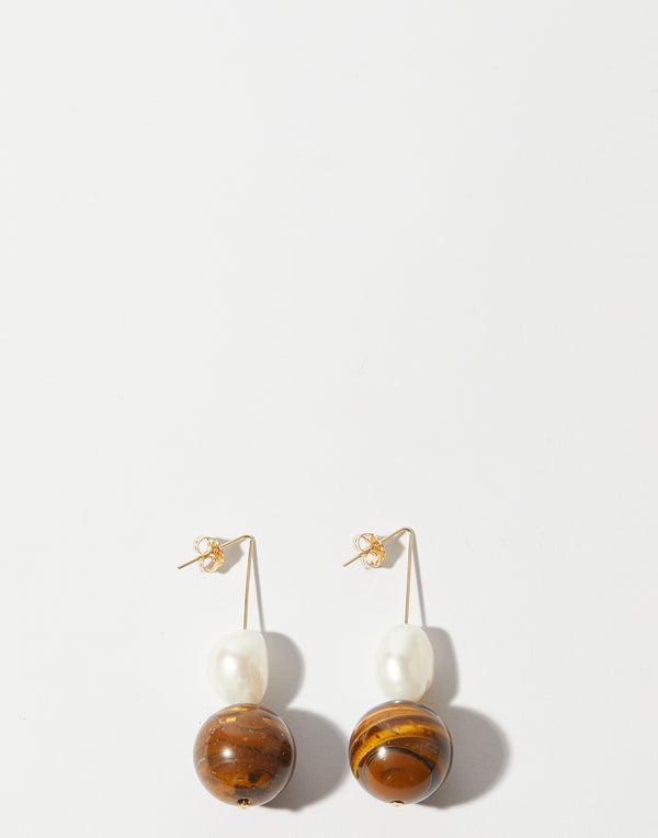 Tiger Eye & Pearl Margaret Earrings