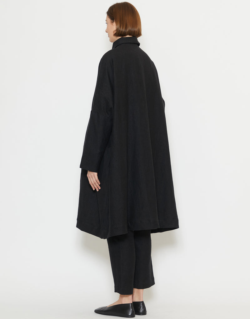 Black Linen & Wool Atomless Coat