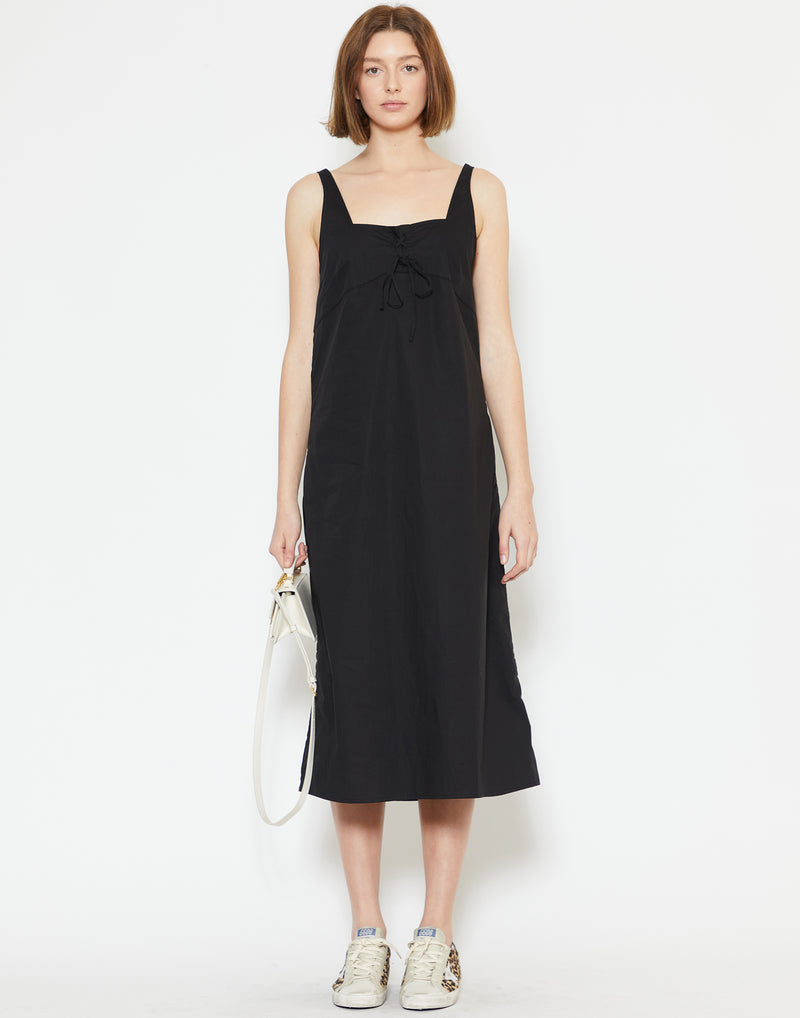 Black Cotton Poplin Eyelet Dress