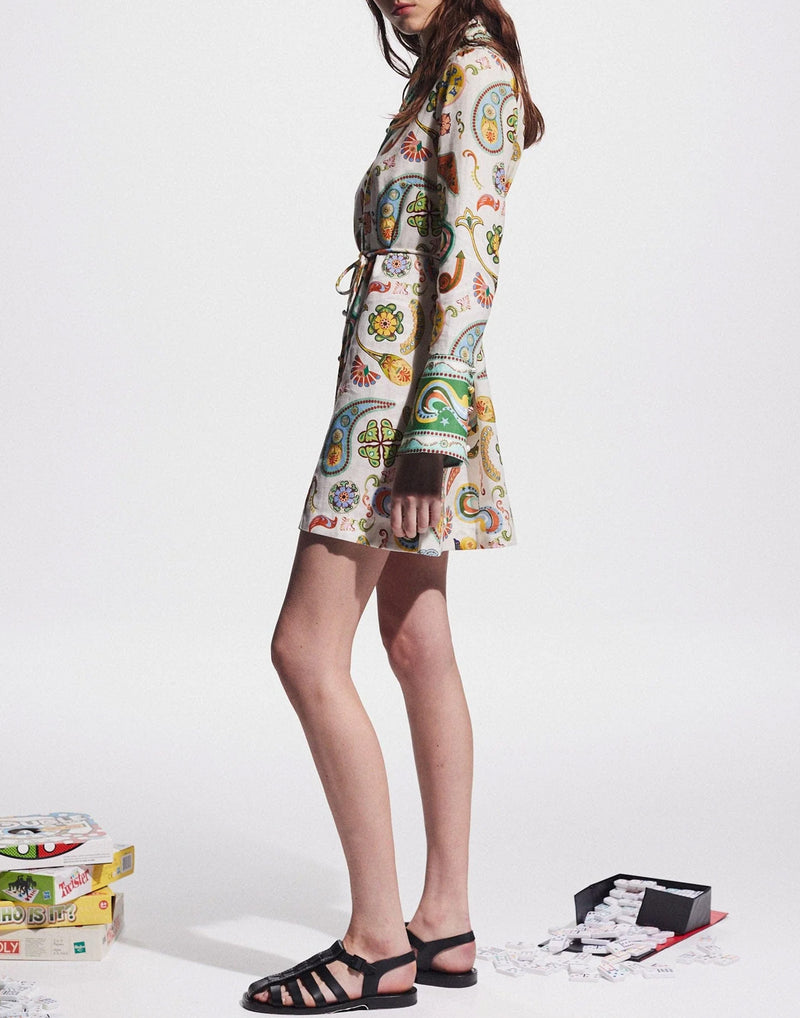 Printed Linen Arcade Mini Dress