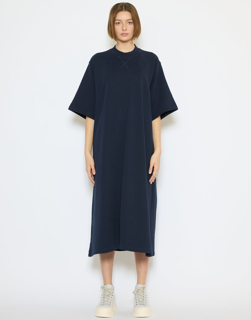 Navy Cotton Fleece Tatum Dress