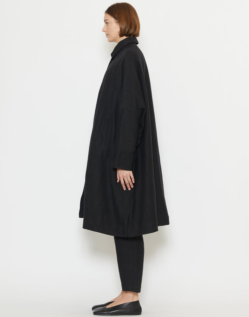 Black Linen & Wool Atomless Coat