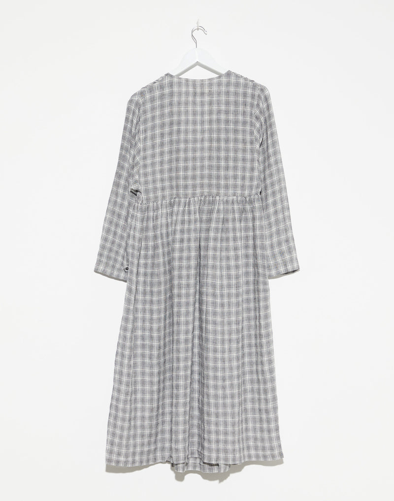 Black Check Linen Amelie Wrap Dress