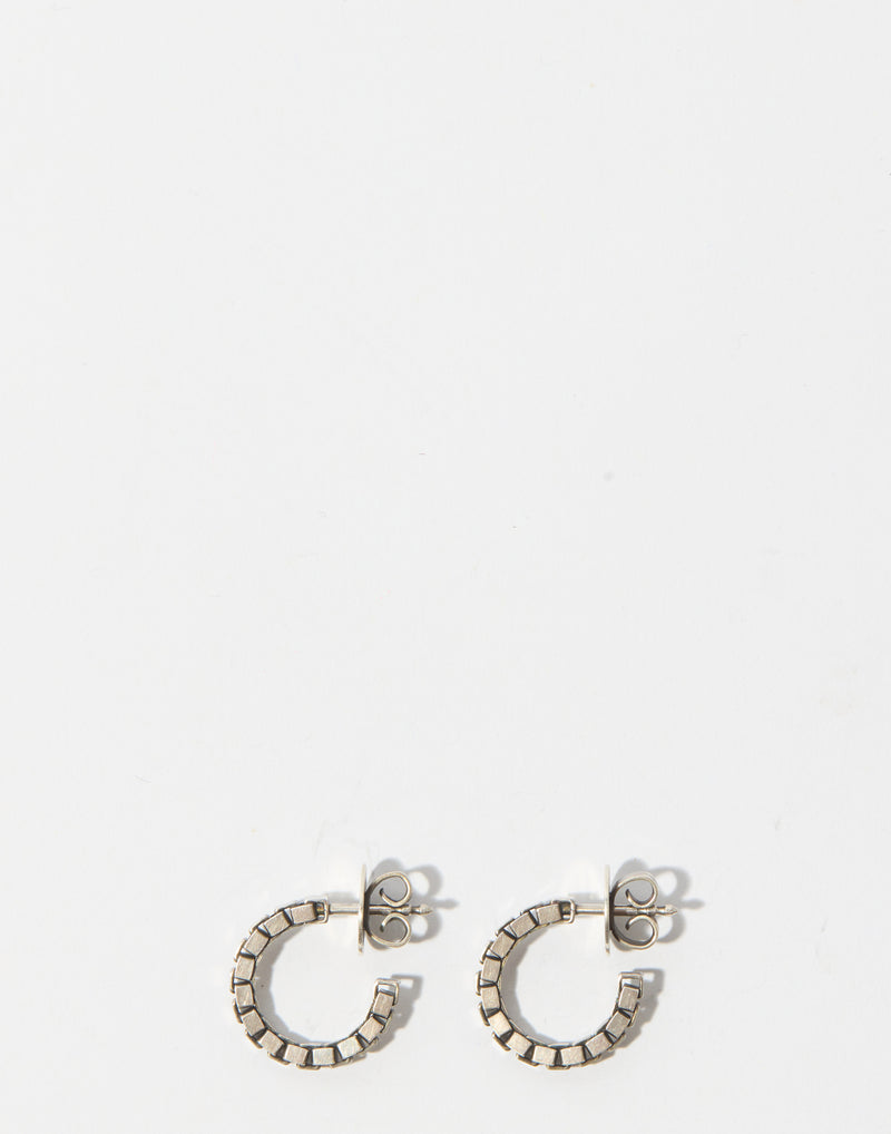 Silver Fine Box Chain Hoop Stud Earrings