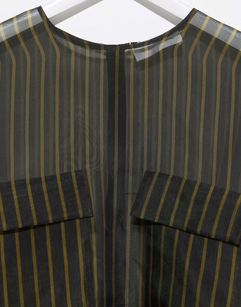 Black & Khaki Stripe Silk Organza Tenoi Top